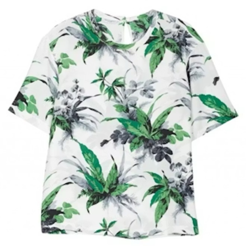 Equipment Green and Gray Floral Blouse